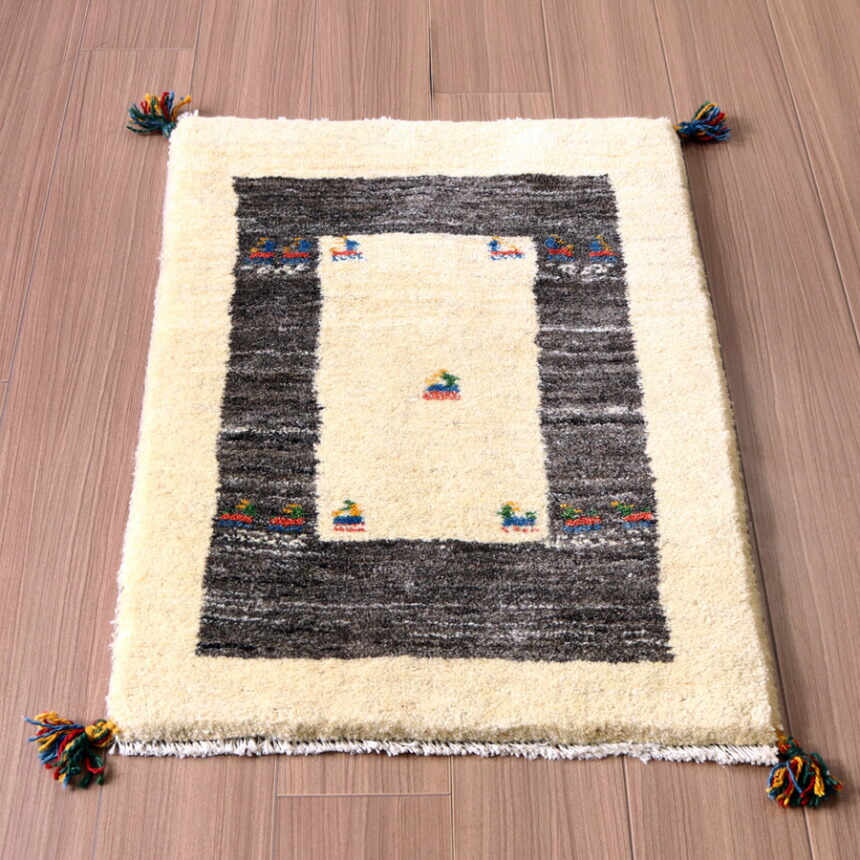 【15%OFFクーポン対象】ギャッベ ふかふか 玄関マットサイズ 86×60cm 天然の羊毛の色 カラフルな動物