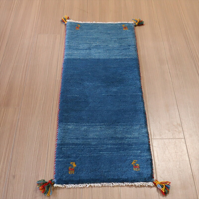 ギャッベ イラン産 手織り 115×42cm ブルーグラデーション シンプル 無地|ガラタバザール(キリム&ラグ)