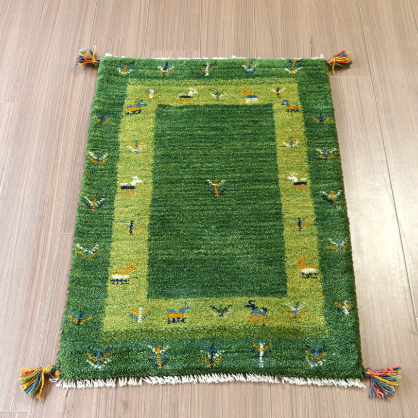 楽天市場】ギャベ イラン産手織り 92×61cm 玄関マット グリーン