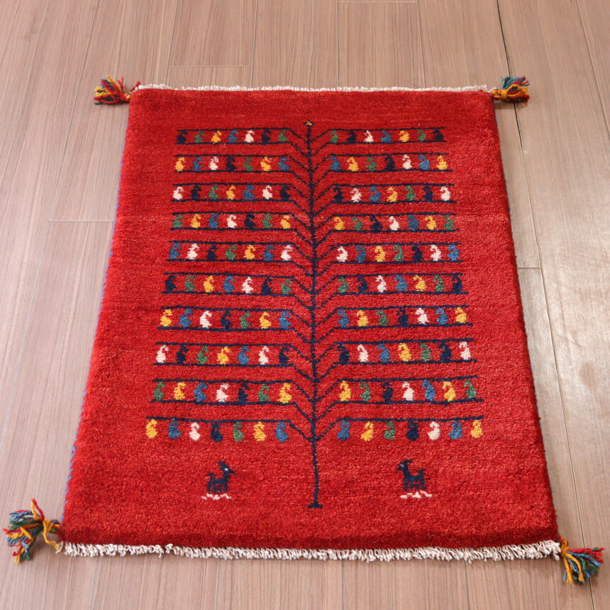 楽天市場】ギャッベ 細かな織り リズバフト 90×65cm レッド 枝葉を