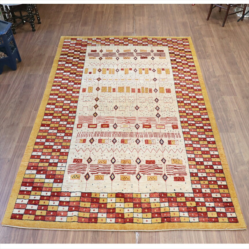 ギャベ　リズバフト 【別倉庫】 277×173cm 緻密な幾何学モチーフ　レッド＆オレンジ　イラン　手織り
