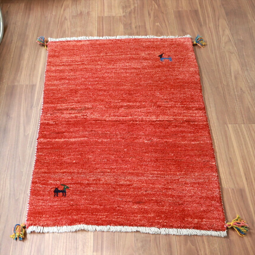 【15%OFFクーポン対象】ギャッベ 90's イラン 手織りラグ 113×82cm 素朴な織り　明るいレッド