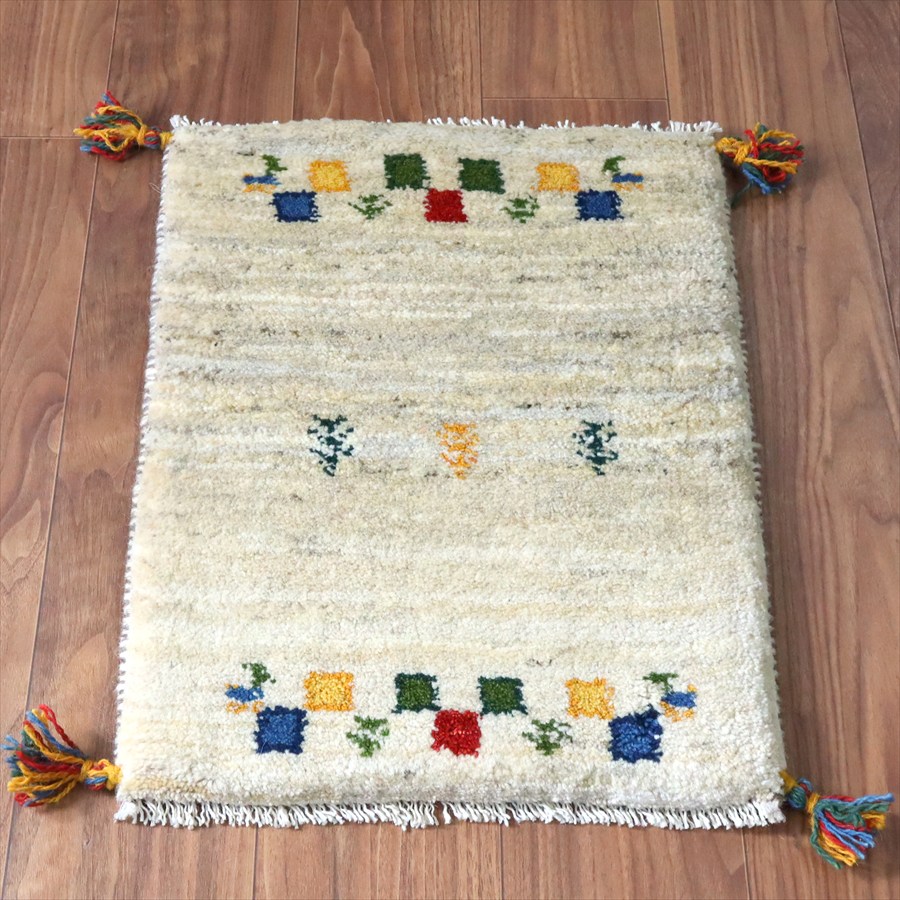 【15%OFFクーポン対象】ギャッベ ミニギャベ イラン手織り 57×43cm ナチュラルアイボリー 生命の樹と動物