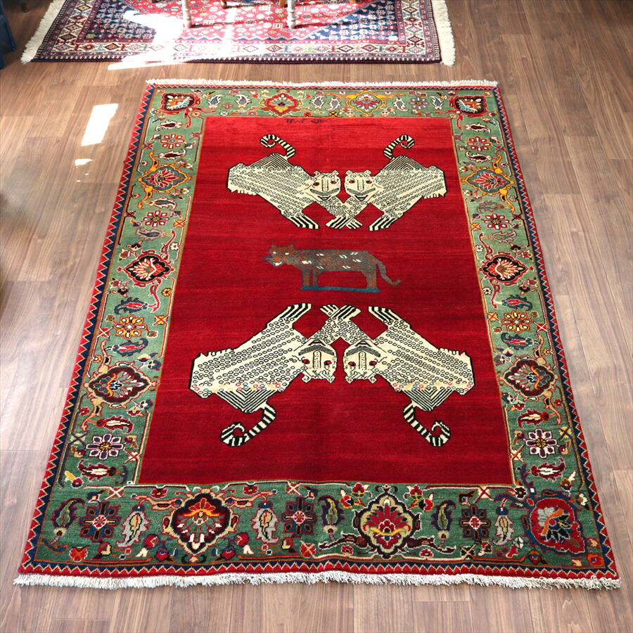 【15%OFFクーポン対象】オールドギャッベ Old Gabbeh ライオンラグ 235×158cm 白い4匹のヒョウと茶色いヒョウ