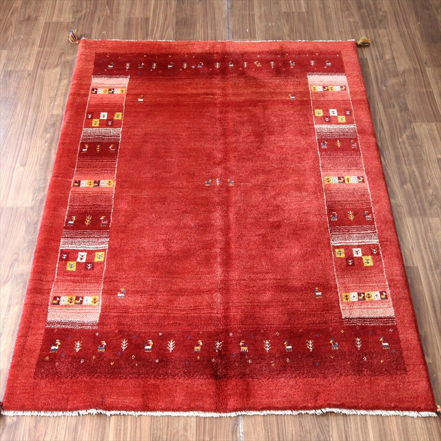 【15%OFFクーポン対象】ギャッベ Gabbeh レッド 192×157cm イラン産 カラフルな動物と生命の樹