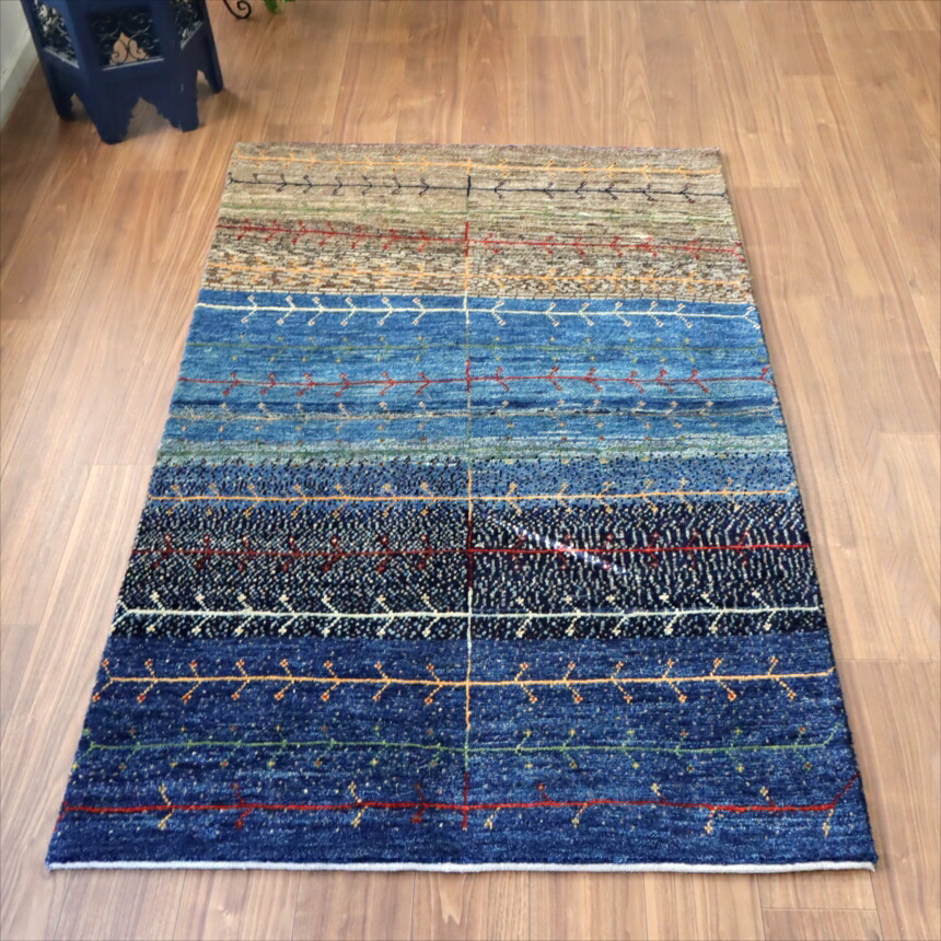 【15%OFFクーポン対象】ギャッベ ノマド　 172×111cm ネイビー＆グレー　枝葉を伸ばす生命の木　イラン産手織り　Gabbeh Nomad 96,800円