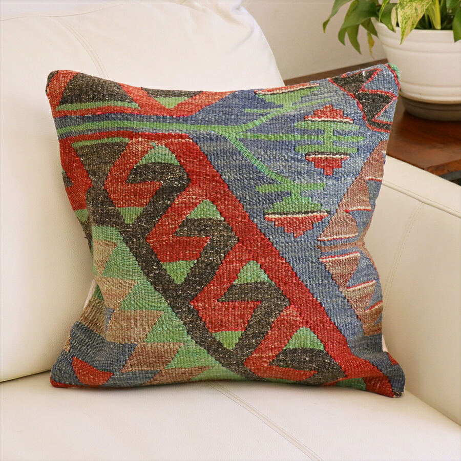 オールドキリムクッションカバー　40cm角サイズ40&times;40cmエシュメ Old Kilim Cushion｜ガラタバザール（キリム＆ラグ）