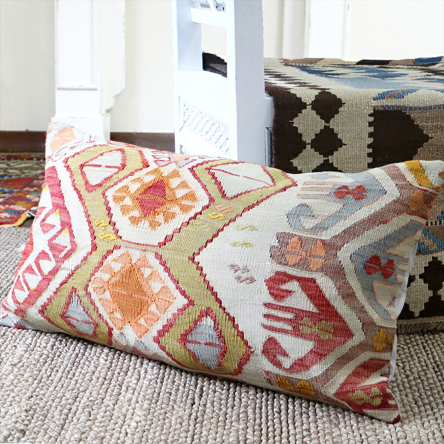 オールドキリムクッションカバー・長方形 74&times;40cmサイズ　中綿別売り Turkish Old Kilim Cushion/コンヤ(Konya)｜ガラタバザール（キリム＆ラグ）