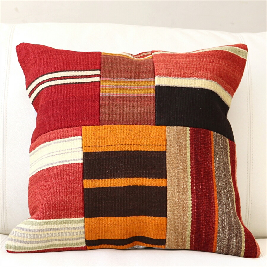 オールドキリムクッションカバー45cm Turkish Kilim Cushionトルコのウール手織りキリム パッチワーク