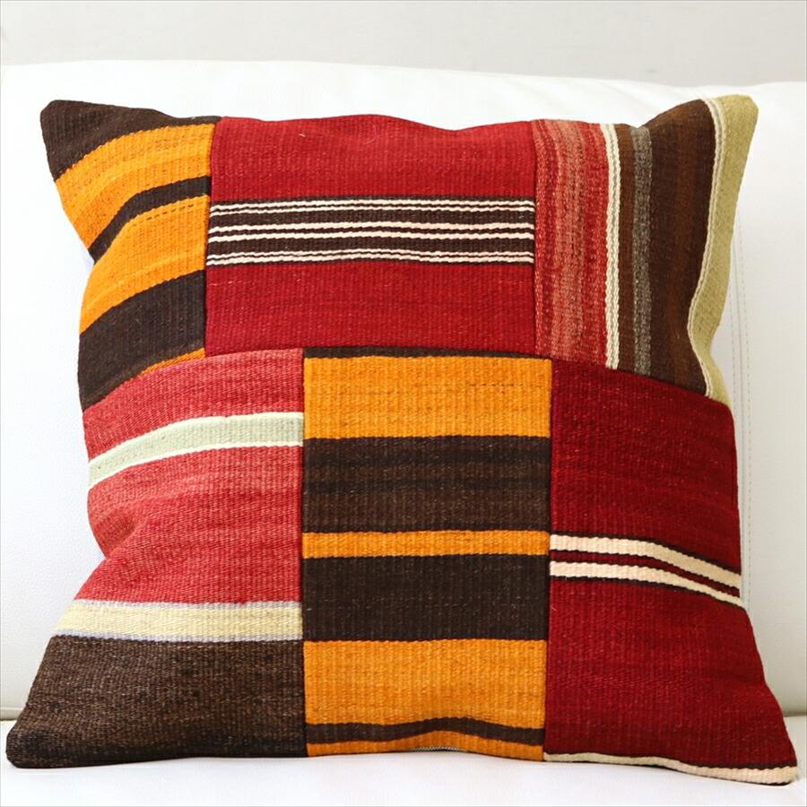 オールドキリムクッションカバー45cm Turkish Kilim Cushionトルコのウール手織りキリム パッチワーク 正規