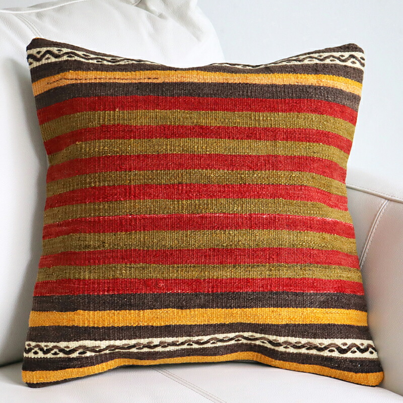 オールドキリム クッションカバー 40cm Old Kilim Cushion シンプルボーダー セール特別価格