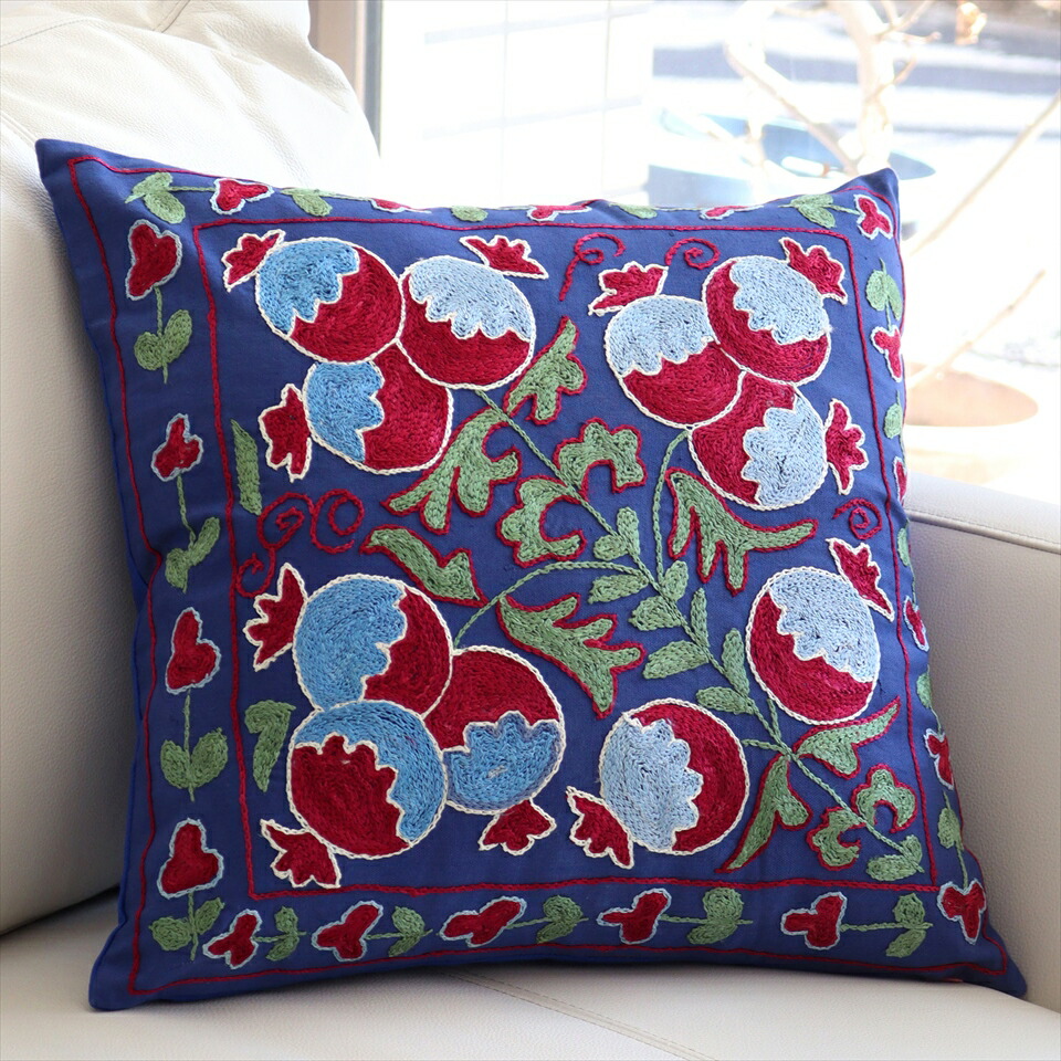 ウズベキスタン製 シルク スザニ刺繍 クッションカバー 46×44 SZN708 ウズベキスタン製 シルク スザニ刺繍 クッションカバー 46×44 SZN708