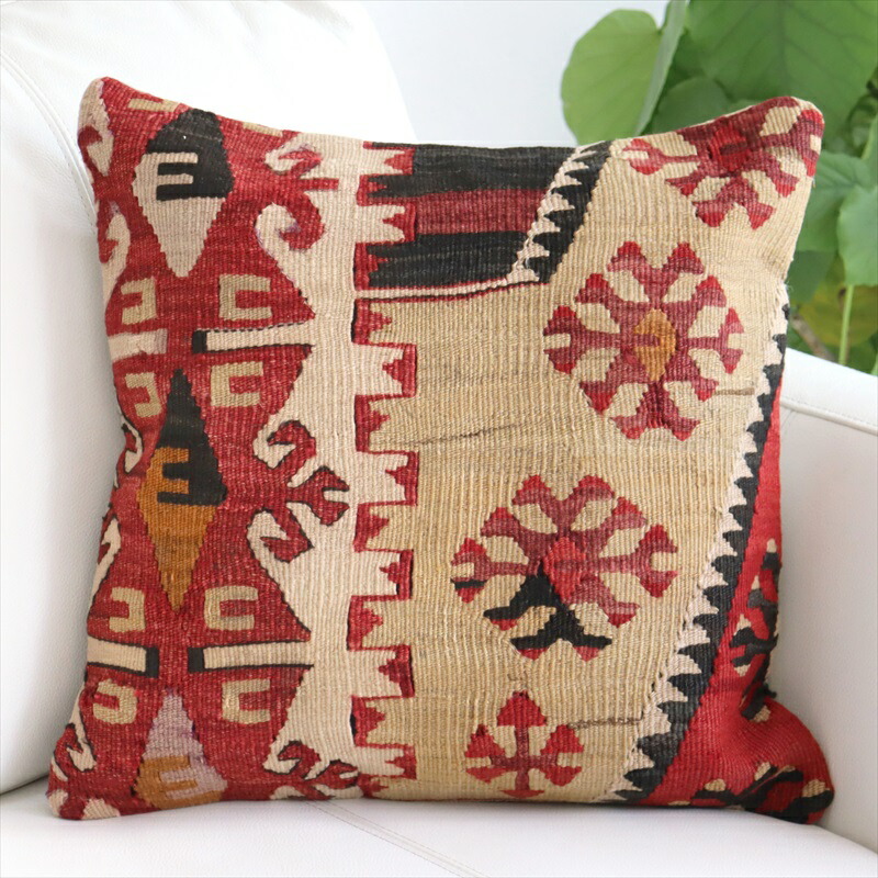 ビンテージラグ　トルコラグ　オールドキリム　クッションカバー オールドキリム クッションカバー ヴィンテージ ウール コットン