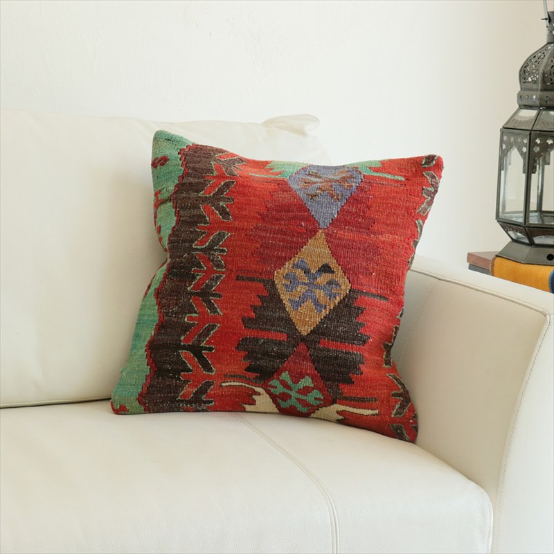 オールドキリム 40cm角クッションカバー 40&times;40cm エミルダ Old Kilim Cushion｜ガラタバザール（キリム＆ラグ）