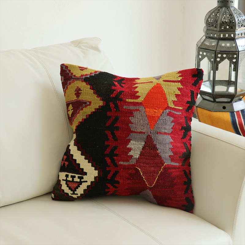 オールドキリム 40cm角クッションカバー 40&times;40cm エミルダ Old Kilim Cushion｜ガラタバザール（キリム＆ラグ）