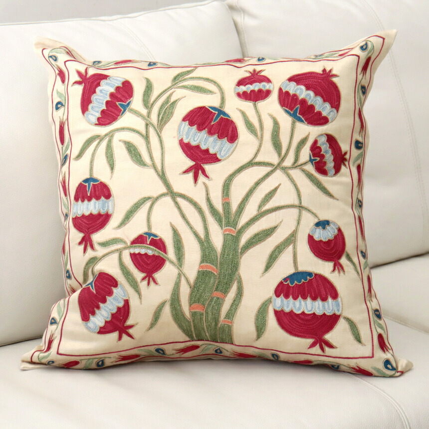 楽天市場】クッションカバー 50cm シルク スザンニ刺繍ザクロの実