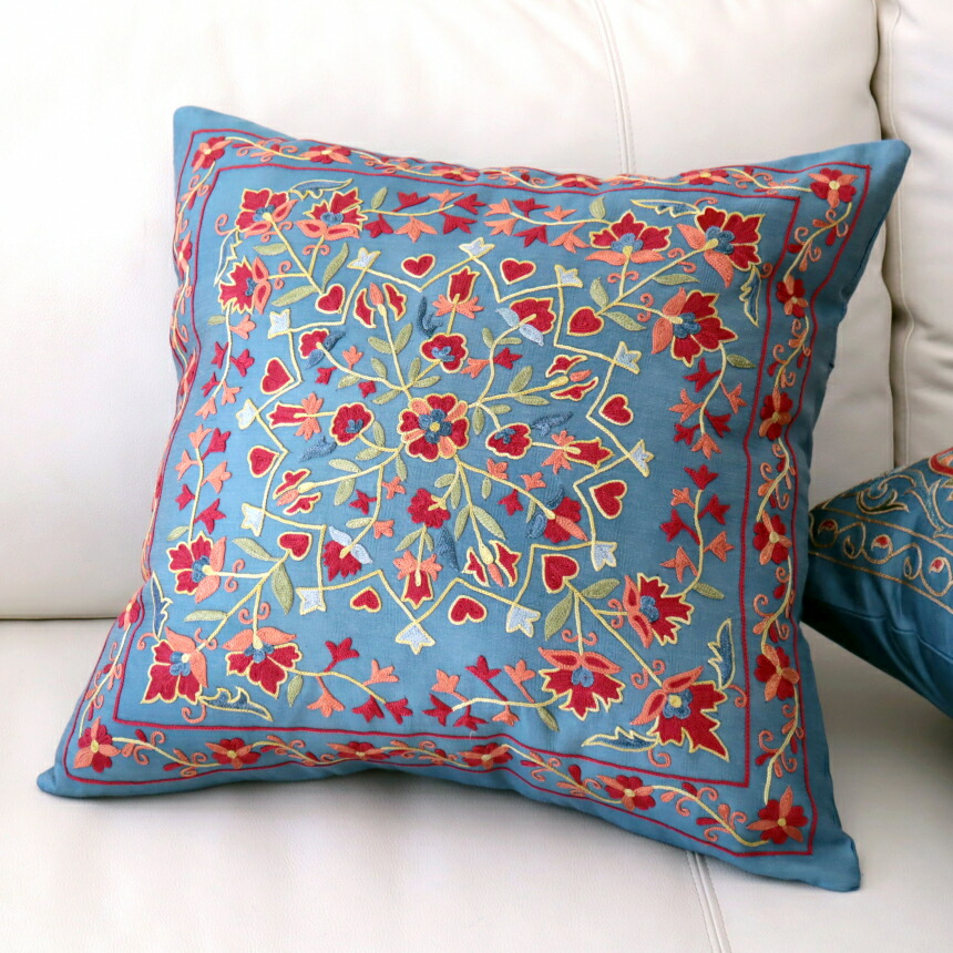 楽天市場】スザンニ クッションカバー/ウズベキスタン シルクの手刺繍