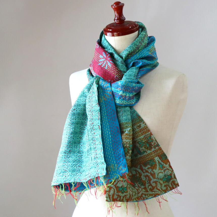 カンタ刺繍大判ショール サファリ キャメル | 西インド