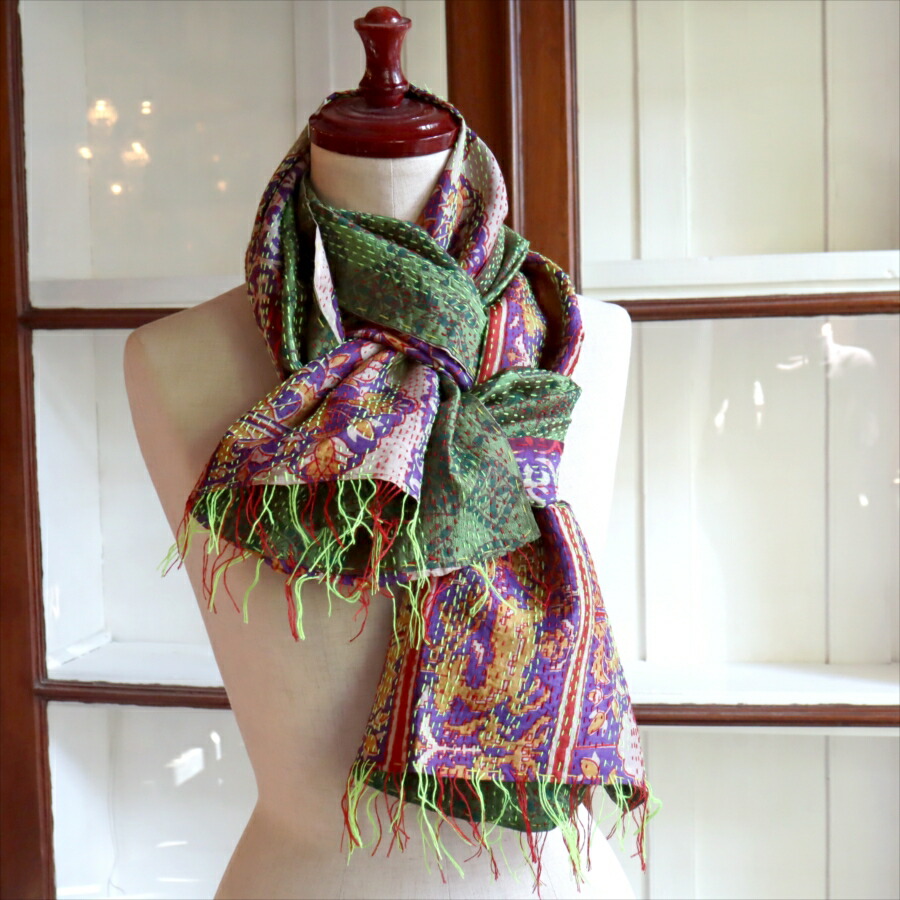 楽天市場】カンタ刺繍 シルクストール インド リサイクルサリー 212