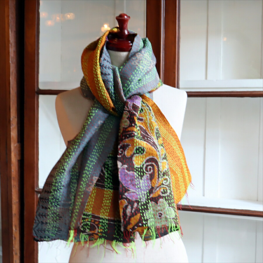 楽天市場】カンタ刺繍 シルクストール 216×85cm幅広 リサイクルサリー