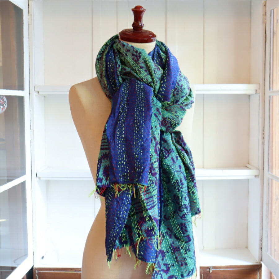 楽天市場】カンタ刺繍 シルクストール インド リサイクルサリー 212