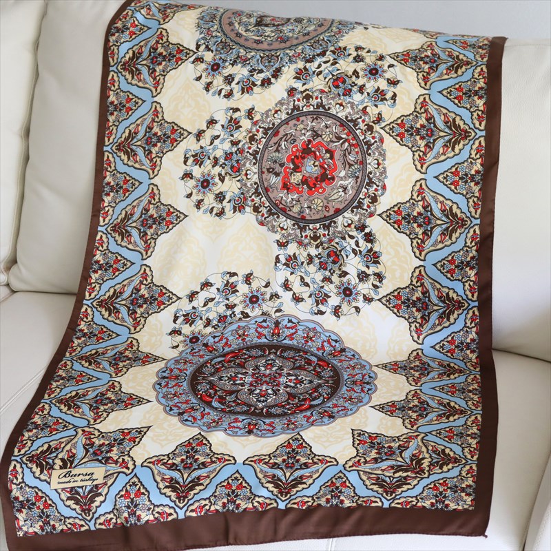 【15%OFFクーポン対象】シルクストール ブラウン164x58cm 花のメダリオン イスラミックデザイン トルコの古都ブルサ産 シルク