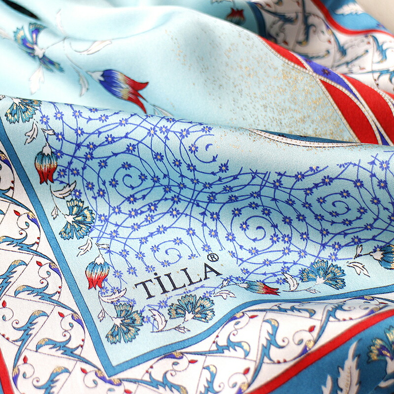 シルクスカーフロング トルコ伝統デザイントゥーラ ナカシュ ターコイズブルー