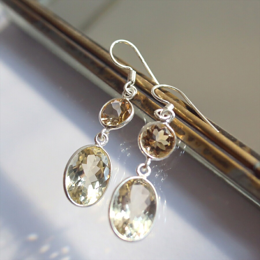 シトリン ピアス Jaipur ジャイプールジュエリー silver925｜ガラタバザール（キリム＆ラグ）