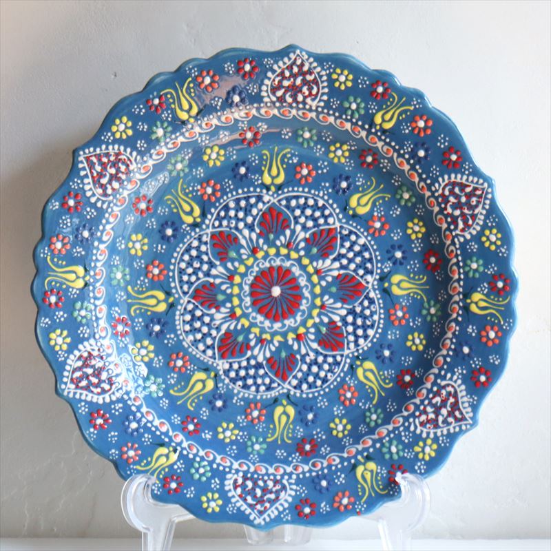 作家物 トルコ 陶器ヴィンテージ*オーナメント プレート*ハンドペイント 手描き 絵皿/ヴィンテージ/花柄/ゆるい/ハンドペイント/大皿/ボウル皿