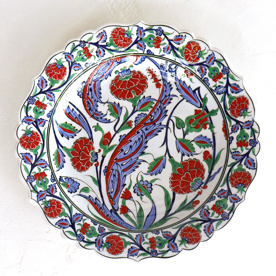 楽天市場】トルコ・手描き絵皿 キュタフヤ陶器 プレート30cmサズ・赤い 