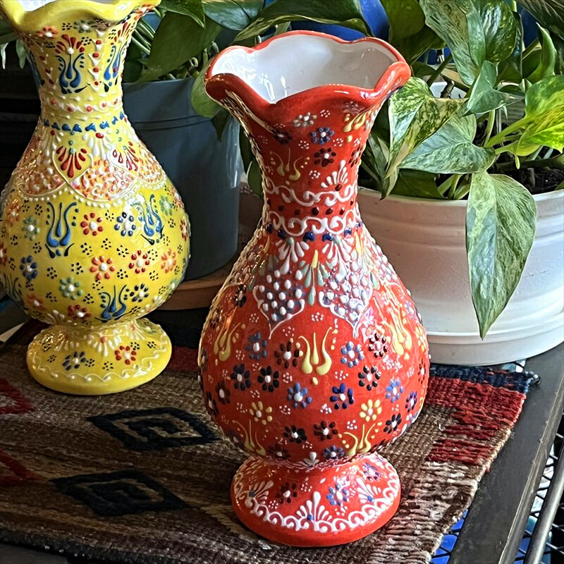 トルコ彩色陶器花瓶M6 トルコ手描き陶器の飾り花瓶LL | zakurotokyo