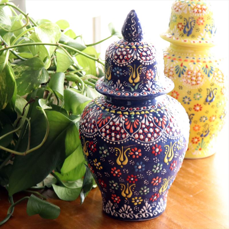 トルコ陶器　人物紋　蓋付き壺 トルコ陶器 人物紋 蓋付き壺