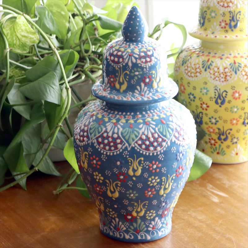 楽天市場】【15%OFFクーポン対象】トルコ陶器 蓋つき壺 高さ25×直径