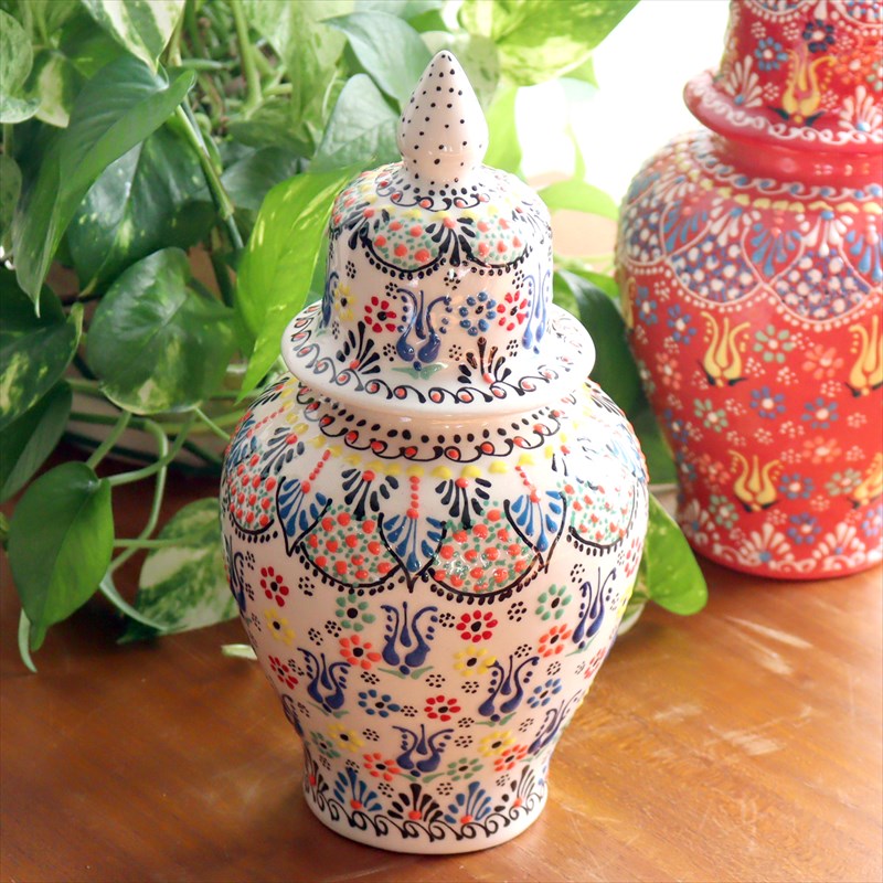楽天市場】【15%OFFクーポン対象品】トルコ陶器 蓋つき壺 高さ25
