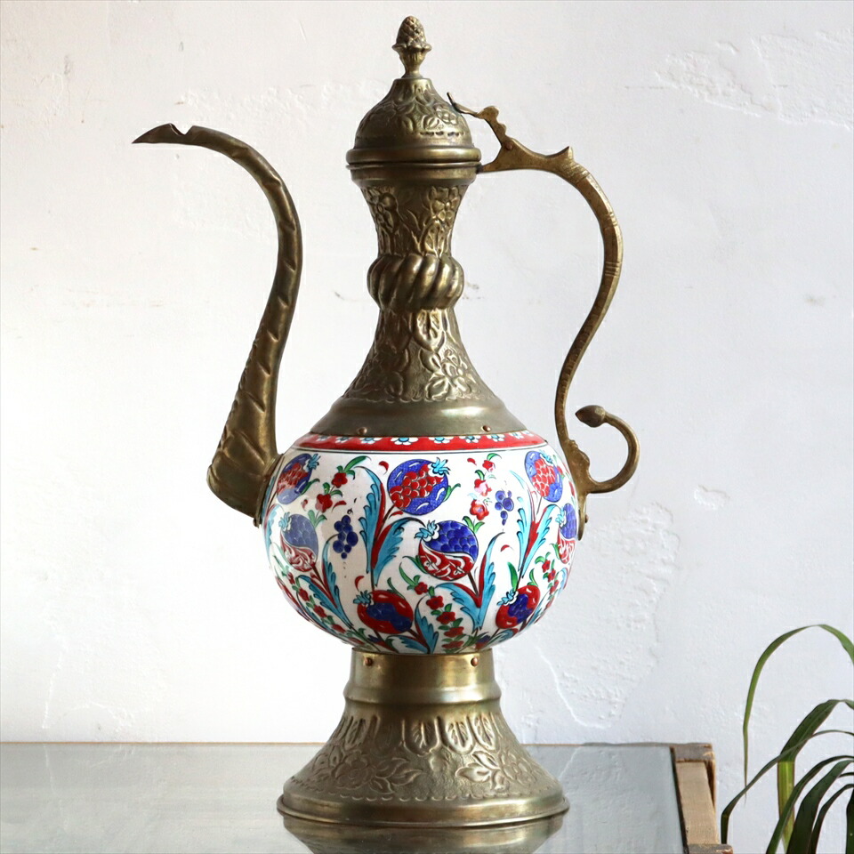 楽天市場】トルコ・銅製の水差し・アンティークシルバー/高さ35cm