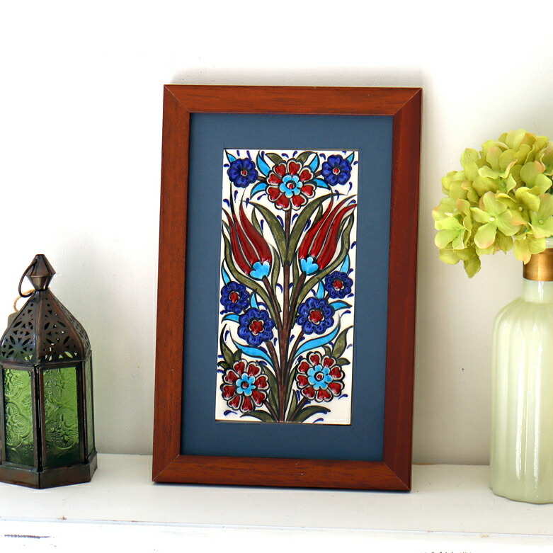 楽天市場】トルコ陶器 手書きタイル 2枚額 H49×W29.5×D1.5cm