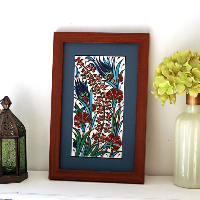 楽天市場】トルコ陶器 手書きタイル 2枚額 H52.5×W32×D1.5cm