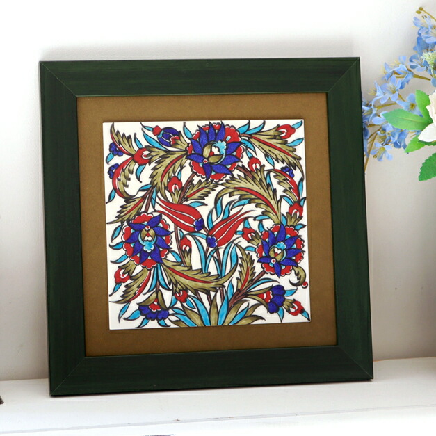 楽天市場】【15%OFFクーポン対象】トルコ陶器 手書きタイル 2枚額 H52