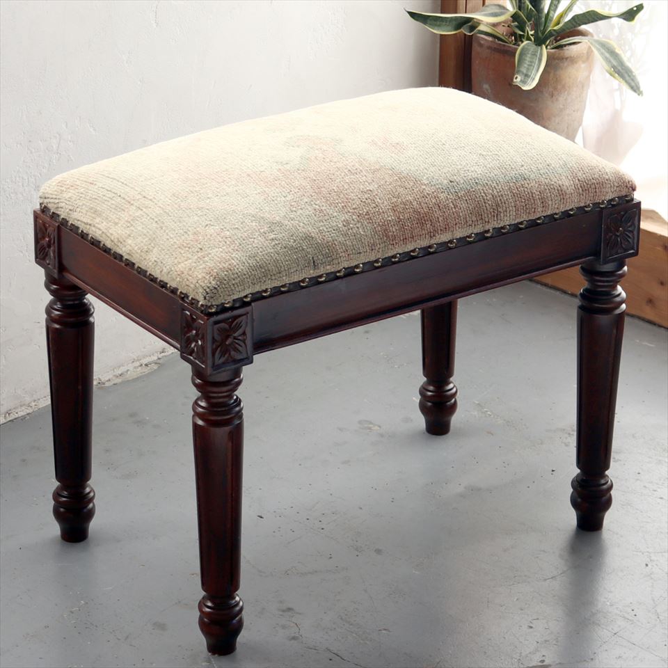 【15%OFFクーポン対象】ヴィンテージラグスツールベンチ H52×W54×D35cm vintage rug wood furniture stool bench