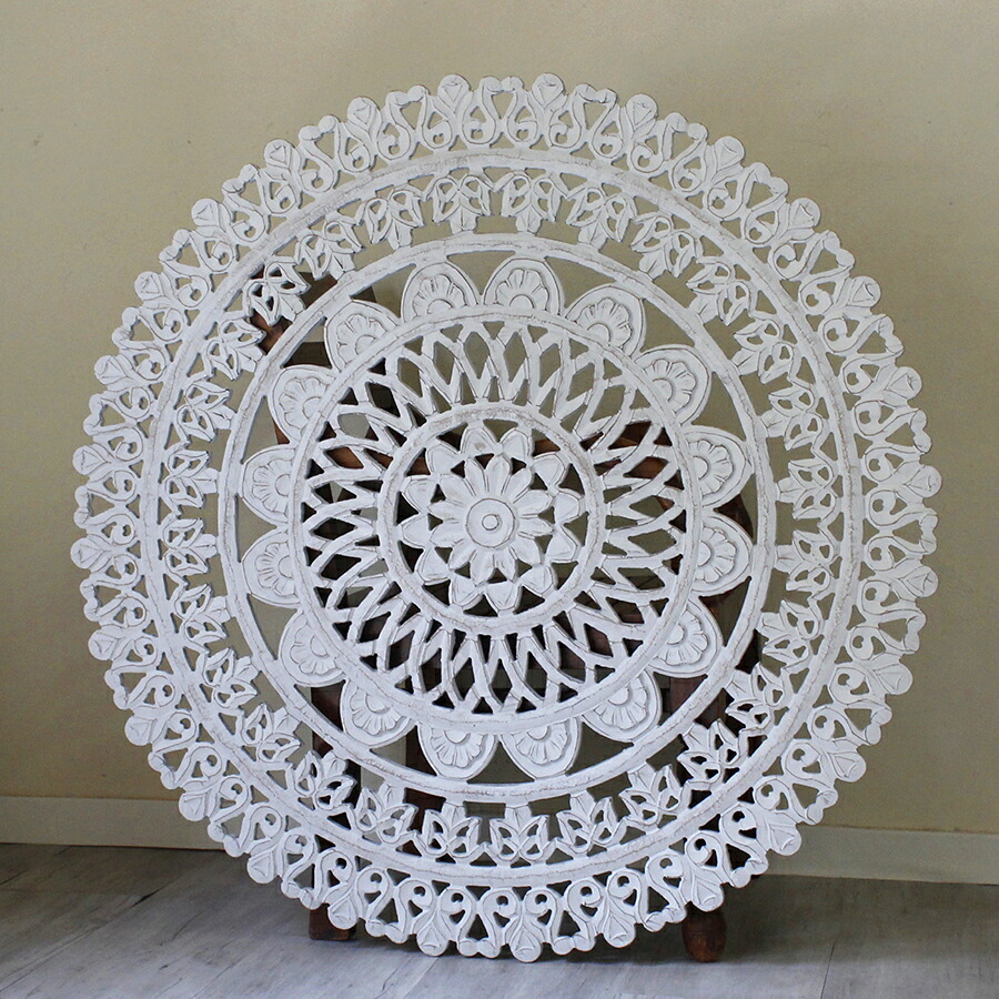 木彫り木製パネルラウンド直径105cm・アラベスクデザインレリーフ・グレー/wood carving arabesque design gray|ガラタバザール(キリム&ラグ)
