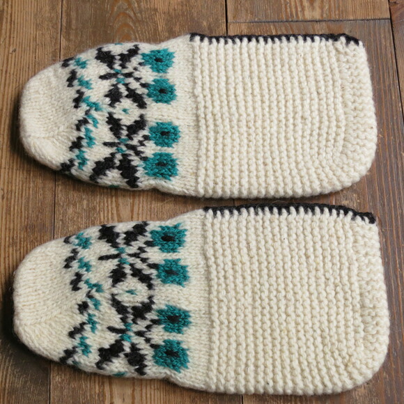 楽天市場 トルコの手編みウール靴下レディース くるぶし丈アイボリー ブルーグリーン 花柄 フラワー 23cm ガラタバザール キリム 雑貨