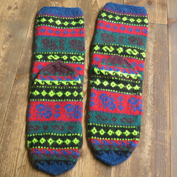 限定製作 アンティーク トルコ手編みウール靴下マルチカラー レッド グリーン 小花柄 カラフルボーダー 24cm 高知インター店 Volfgr Com