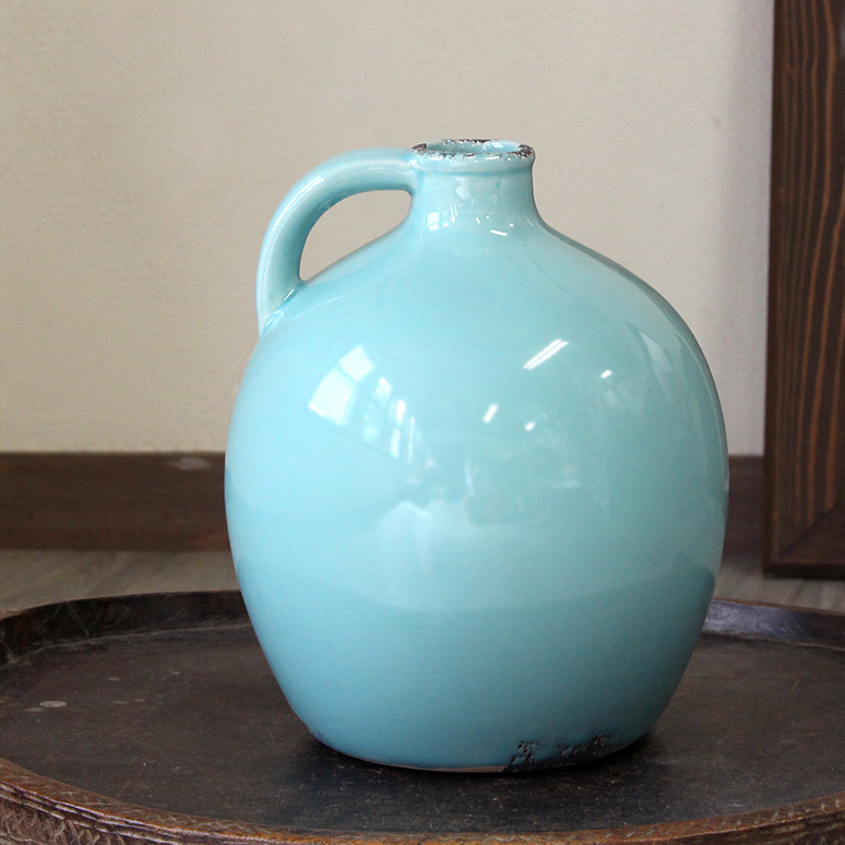 楽天市場 アンティークスタイル フラワーベース ターコイズブルー 陶器花瓶 Handle Vase Deco Stroom Turquoise Blue ガラタバザール キリム 雑貨