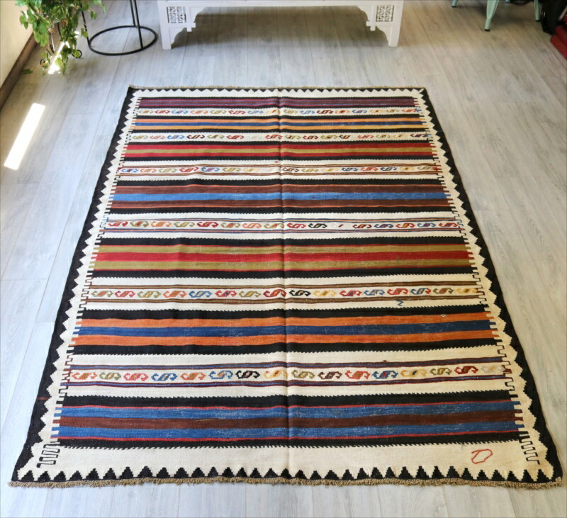 【15%OFFクーポン対象】オールドキリム シルヴァン　カリヨラサイズ231×158cm ボーダージジム