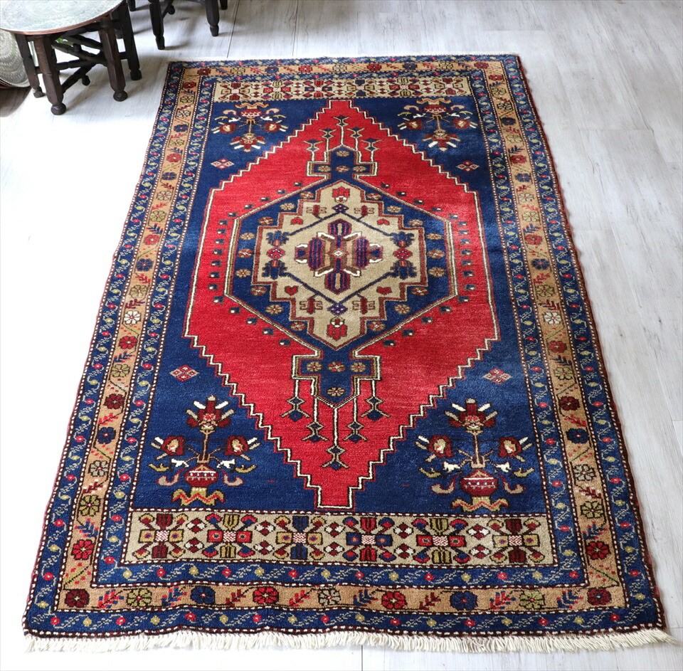 【15%OFFクーポン対象】トライバルラグ・トルコ絨毯　ヴィンテージラグ　カリヨラサイズ221×121cm コンヤ　タシュプナル/カリヨラ