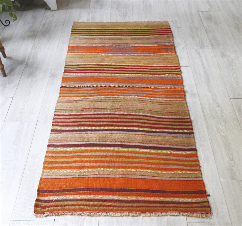 コンヤ　キリム　ラグ オールドキリム コンヤ/ケッレ 赤 水色 オレンジのジグザグ