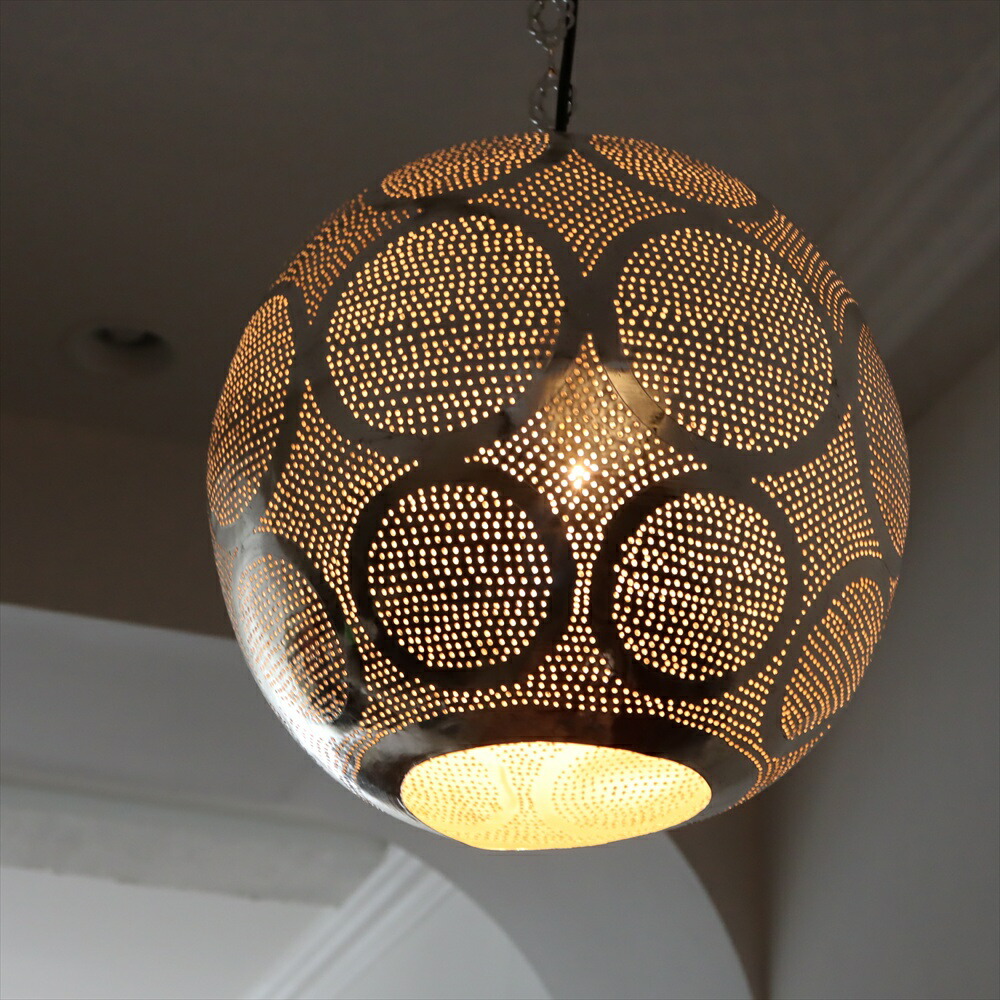 【10%OFFクーポン対象】モロッコランプ/Moroccan Metal shade Lamps メタルシェード　ペンダントランプラウンド形 φ28cm　サークル