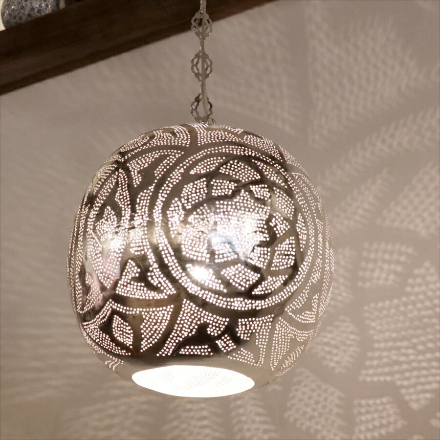 【10%OFFクーポン対象】メタルシェード モロッコランプ　Moroccan Metal shade Lamps　ペンダントランプ ラウンド形 φ27cm　エジプト製