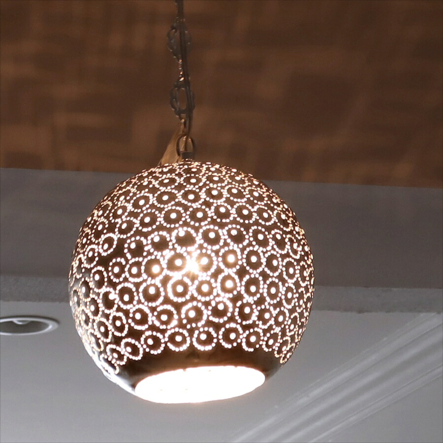【10%OFFクーポン対象】メタルシェード モロッコランプ　Moroccan Metal shade Lamps　ペンダントランプ ラウンド形　パイナップル φ27cm　エジプト製