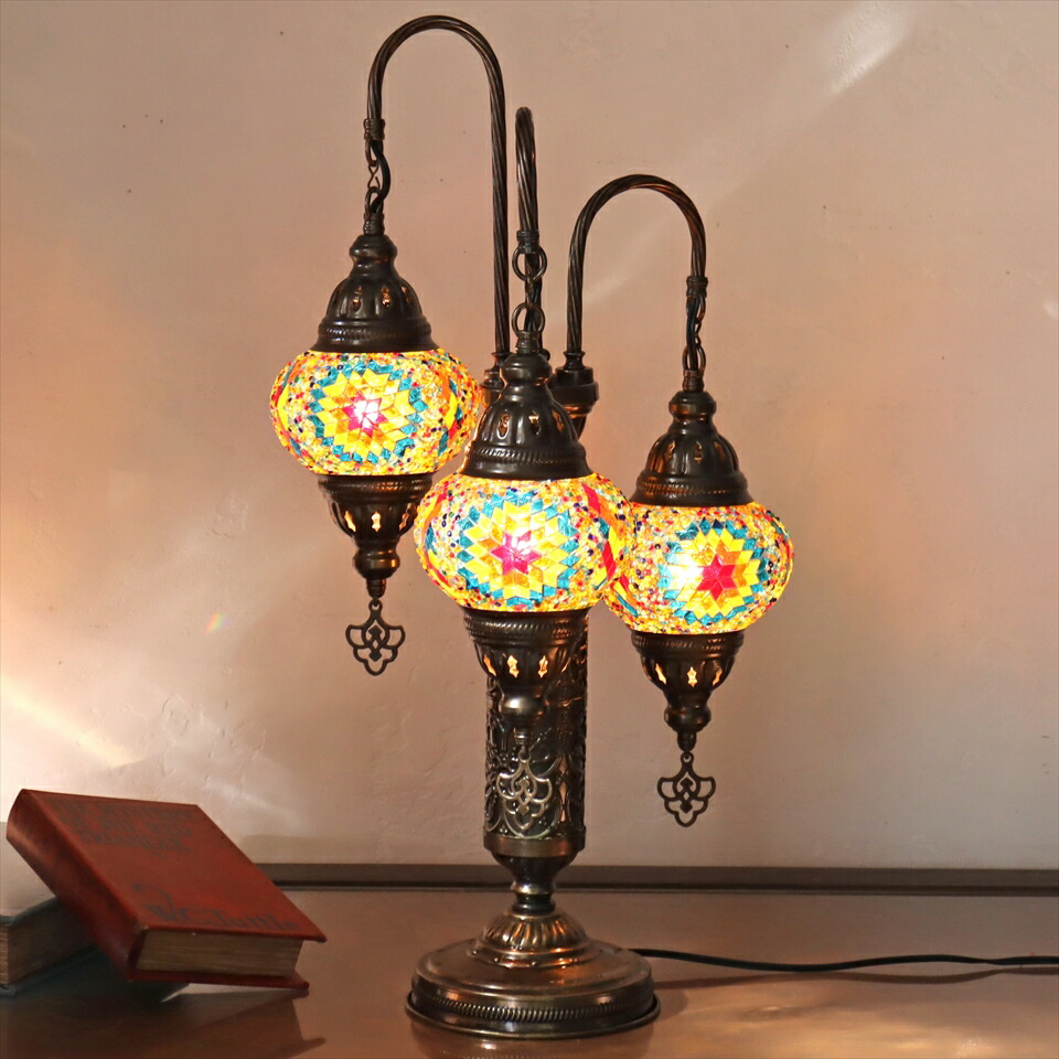 楽天市場】モザイクランプ トルコランプ シャンデリア 3灯 ピンク